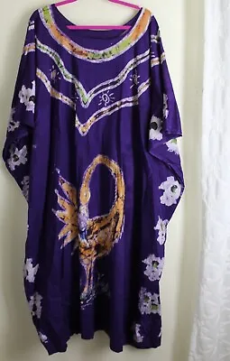Buy Estate Art-to-Wear Purple Batik Swan Bird Kaftan Dress Tunic OS L XL 1X 3X Funky • 90.93£