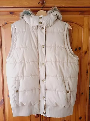 Buy New TU Faux Fur Trim Hooded Padded Insulating Gilet In Stone Size 18 UK • 35£
