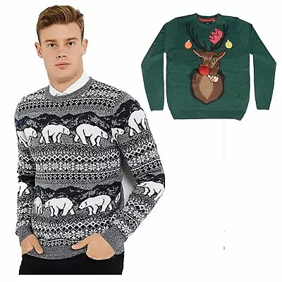 Buy Threadbare Mens Christmas Jumper Festive Sweater Fun Novelty Polar Bear Reindeer • 15.99£