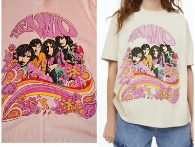 Buy S 8 10 The Who Band Tshirt Boxy Tee Top H&M Psychedelic Rainbow Daisy Retro Vibe • 0.99£