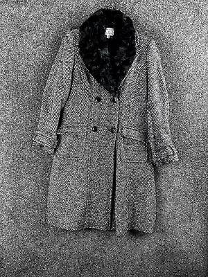 Buy Antoni & Alison Women Herringbone Pea Coat Size 12 Wool Blend Mid Length Regular • 29.99£