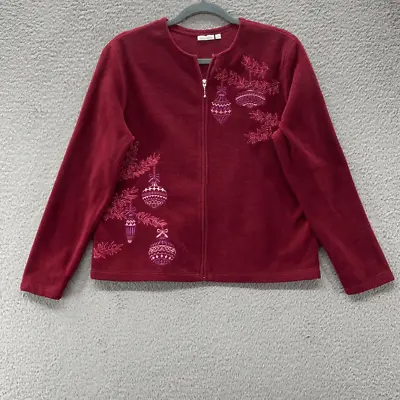 Buy Womens Christmas Ornament Sweater Cardigan Zip Up Embroidered P M Burgundy Mom • 21.67£