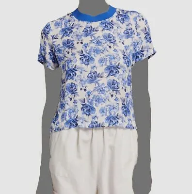Buy $250 Alice + Olivia Womens Blue Floral-Print Crewneck Short Sleeve Tee Top Sz XS • 77.58£