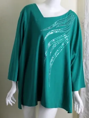 Buy New Bob Mackie Sz 3x Green Sequin Art-to-Wear Funky Cotton Knit T-Shirt Top Lux  • 65.54£