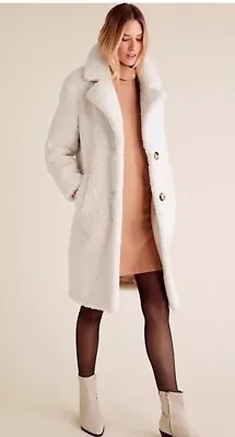 Buy M&S Marks Spencer Teddy Borg Longline Coat Jacket XS Cream Off White • 10£