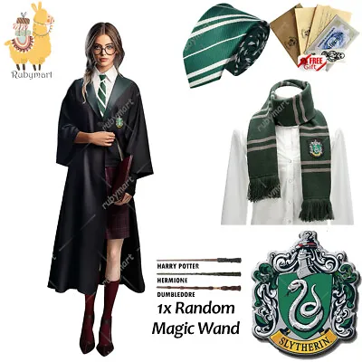 Buy Harry Potter Draco Malfoy Slytherin Robe Cloak Tie Wand Scarf Costume Book Day • 4.99£