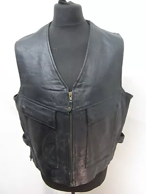 Buy Vintage Leather Motorcycle Waist Coat Vest Jacket Size L, Usa Bikers • 29£