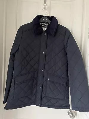 Buy 💕Centigrade-Ladies Quilted Jacket With Corduroy Collar -Navy Size Medium  • 32.50£