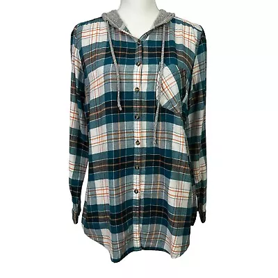 Buy Maurices Women’s Button Hoodie Flannel Shirt Medium Multi Color Relaxed Tunic • 9.57£
