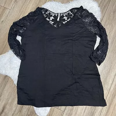 Buy New ToTo Collection Womens Black Long Sleeve Lace Detail Top Size 4XL • 17.42£