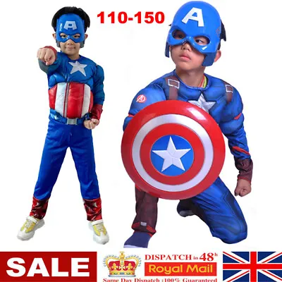 Buy Boys Marvel Captain America Costume Avengers Child Superhero Fancy-Dress Outfits • 19.99£