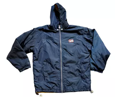 Buy Fila Padded Jacket Coat Size 34 (M-L) - Navy - Detachable Hood Retro • 19£