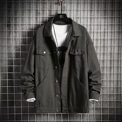 Buy Fashion Men Denim Jacket Loose Trend Spring/autumn Casual Retro Cargo Coat Tops • 44.80£