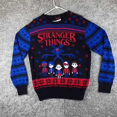Buy Stranger Things Netflix Ugly Christmas Sweater Adult XXL Intarsia Black Blue • 20.83£