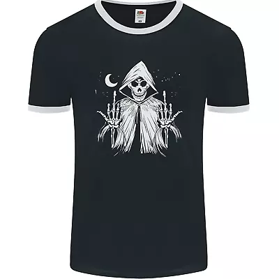 Buy Grim Reaper Finger Flip Skull Biker Funny Mens Ringer T-Shirt FotL • 9.99£