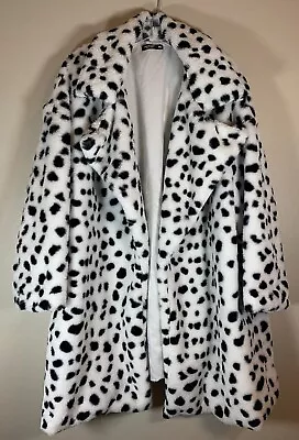 Buy Shein Curve Fuzzy Faux Fur Jacket Size 2XL Black White Dalmatian Cruella • 36.85£
