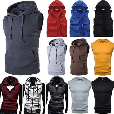 Buy Men Sleeveless Hoodie Hooded Sweatshirt Vest Jacket Thin Coat Pullover Waistcoat • 12.11£