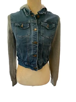 Buy Wax Jean Jr's  Hoodie Denim Jacket M Sweatshirt Style Sleeves & Hood Med Wash • 12.56£