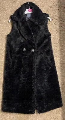 Buy Long Black Fur Coat Furry Body Warmer Gilet Size 8 • 10£