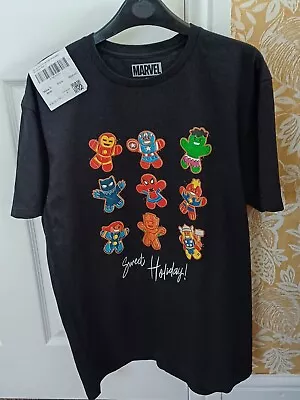 Buy Marvel Mens M T-Shirt In Black Festive GingerBread Avengers Sweet Holiday NWT  • 14£