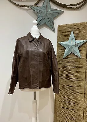 Buy M&S Marks & Spencers 100% Genuine Leather Dark Brown Shacket Jacket Coat Size 20 • 49.95£