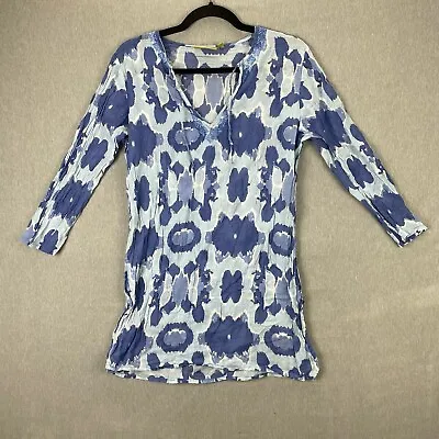 Buy Rock Flower Paper Womens  Popover Tunic Small Boho Geometric Blue Embroidered • 16.70£