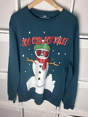 Buy Christmas Sweater Jumper Too Cool For Yule Uk Size L XL XXL 48” Chest Blue Green • 11.49£