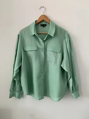 Buy Phase Eight Sage Green Relaxed  Linen Shirt - Bishop Sleeves -Size 12  -Pristine • 24.99£