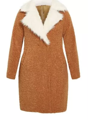 Buy Evans - Avenue - Teddy Faux Fur Jacket - Tan - Size 14 - BNWT - RRP £105. • 29.99£