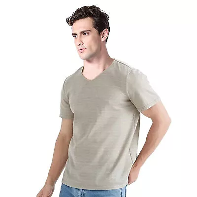Buy Silver Fiber Men T-shirt Antibacteria EMF Blocking Short-sleeve Shirt V-Neck -L • 23.03£