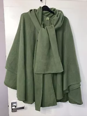Buy Ladies Vintage Steilmann Wool Cape With Attached Scarf One Size Green • 18.45£