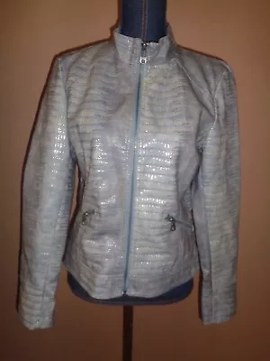 Buy GUESS Los Angeles Gray Croc Embossed Faux Leather Lined Zip Jacket Size M • 23.75£