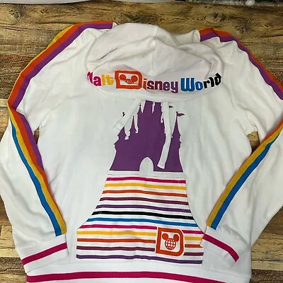 Buy Disney Parks Castle Retro Rainbow Stripe Hooded Sweatshirt Size Medium Women’s • 19.26£