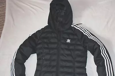 Buy Adidas Originals Slim Hooded Padded Coat Puffer Jacket Black Size 8 Womens V38 • 14.99£