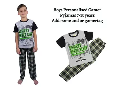 Buy Boys Gamer Pyjamas 9-13 Years Personalised Ideal For Sleepover Gaming Parties • 10.95£