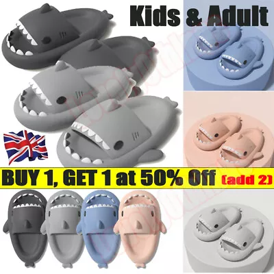 Buy Kids & Adult Thick Sole Sharks Non-Slip Slippers In-Outdoor Sliders Sandals_Home • 8.49£