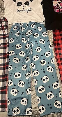 Buy Ladies Womens Pjs Pyjamas Size L Panda Design • 3.99£