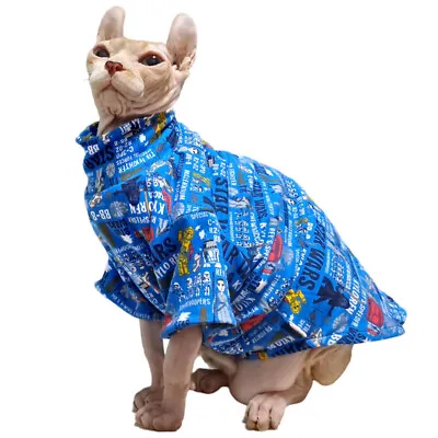 Buy Hairless Cats Warm Double-Layer T-Shirts 95% Cotton Cute Cartoon Print Sphynx • 14.39£