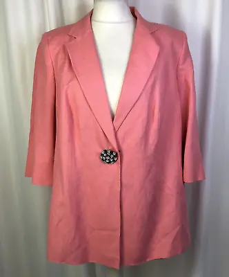 Buy Ann Harvey Pink Linen Blend Lined Oversized Jacket With Shoulder Pads UK18 E1342 • 9.47£