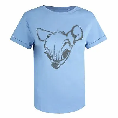 Buy Official Disney Ladies Bambi Face Sketch Fashion T-Shirt Indigo S-XL • 10.49£