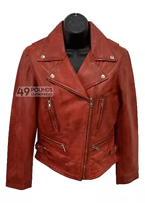 Buy Ladies Real Leather Jacket Dark Red Napa Casual Fashion Slim Fit Biker Style • 41.65£