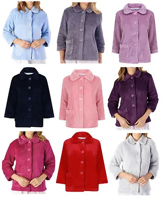 Buy Slenderella Womens Button Up Coral Fleece Bed Jacket Housecoat Waffle Detail • 23.45£