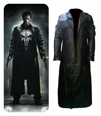 Buy Punisher War Zone Thomas Jane Black Leather Trench Coat Jacket • 85.48£