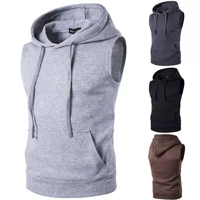 Buy Mens Sleeveless Hoodie Hooded Vest Fitness Gym Sports Sweatshirt Tee Tank Tops • 14.89£