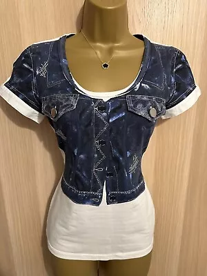 Buy Karen Millen White & Blue T-Shirt UK8 • 19.99£