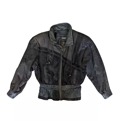 Buy Vintage Patchwork Asymmetric Black Leather Jacket Full Zip Western Moto Biker XS • 159.13£