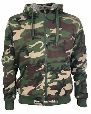 Buy Mens Womens Camouflage Hoodie Fur Lined Full Zip Army Camo Hooded Winter Jacket • 24.99£