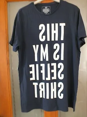 Buy Mens Navy 'selfie' T-shirt With Reversed Writing By F&F.  Size M • 8£
