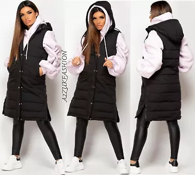Buy Women Long Gilets Hooded Puffer Padded Body Warmer Ladies Zipper Gilet Jacket XL • 27.99£