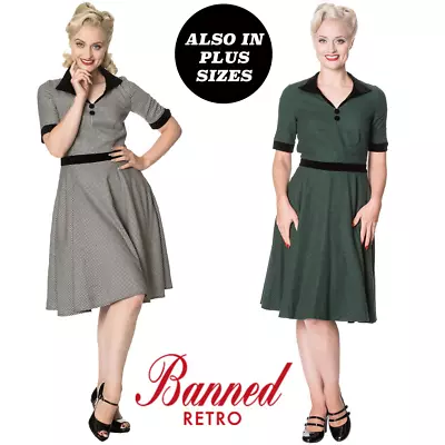 Buy Banned Apparel Swept Off Her Feet Houndstooth 50s Swing Dress • 25£